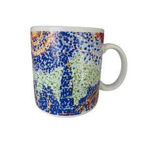 Century Stoneware Abstract Dot Pattern Ceramic Coffee Mug Blue White 15 fl.oz.